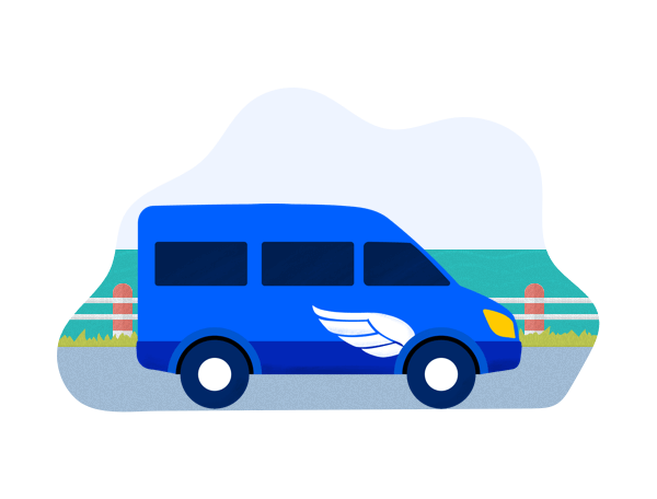 blue vans airport shuttle