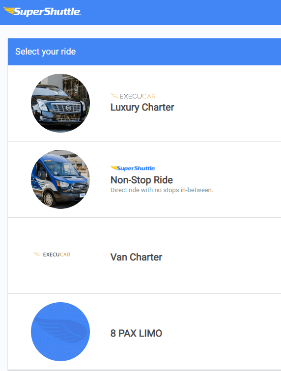 SuperShuttle Service List