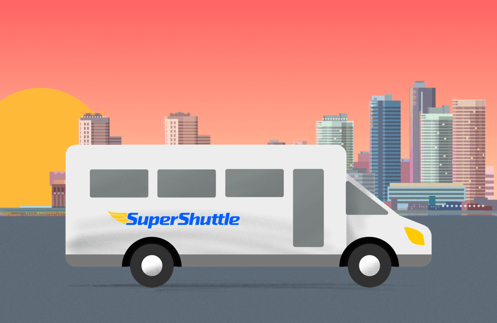 28 passenger SuperShuttle bus in Dallas