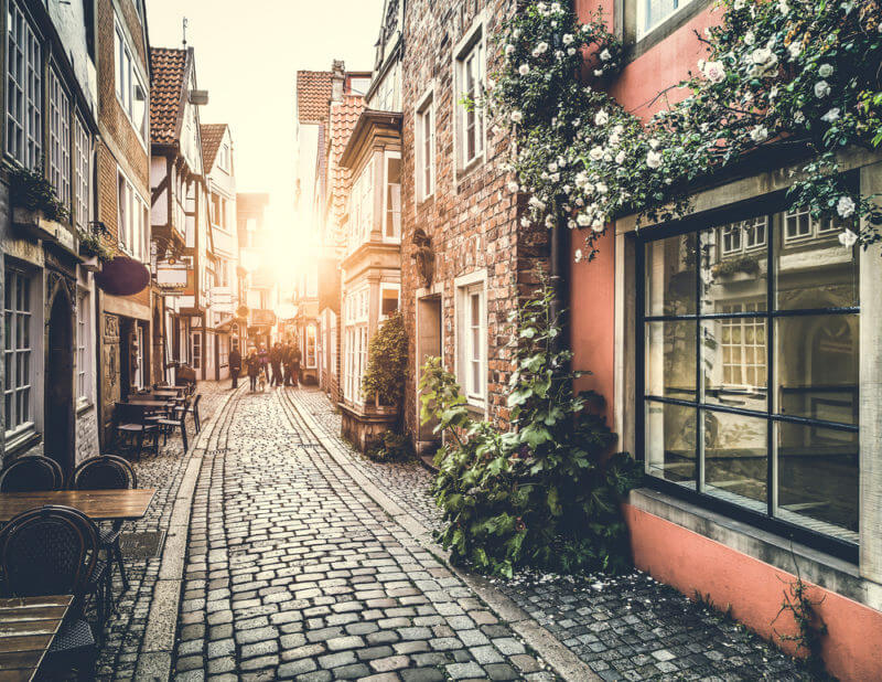 paris street at sunset